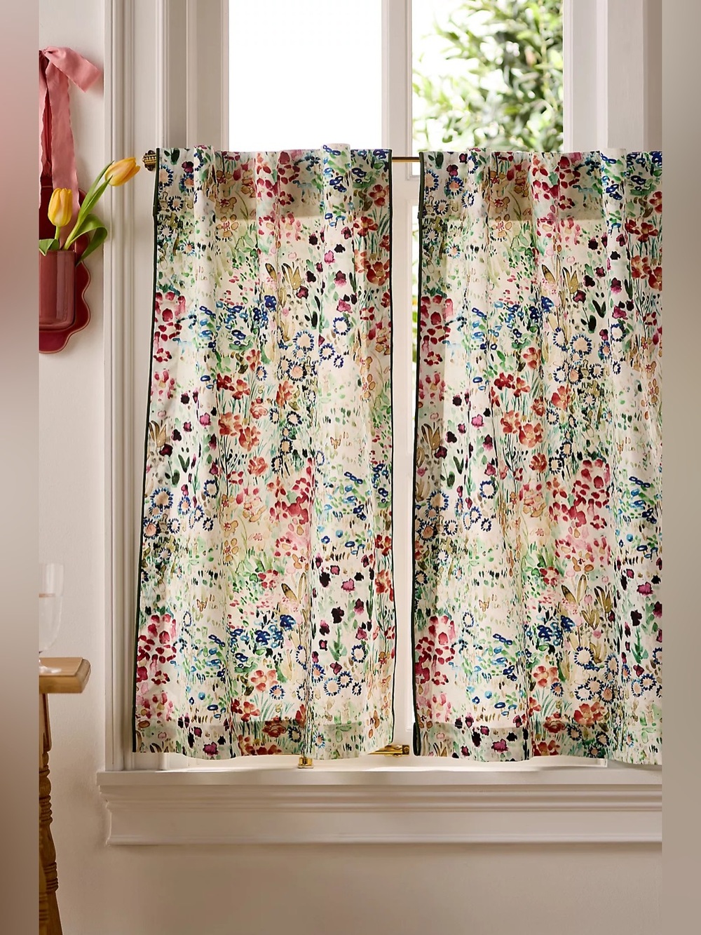 @nestingwithgrace Cotton Floral Printed Cafe Curtains, Set of 2